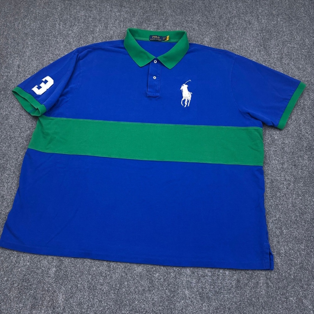 Polo Ralph Lauren Big Pony Polo Men's 4XB Blue Color-Blocked Classic Fit Rugby